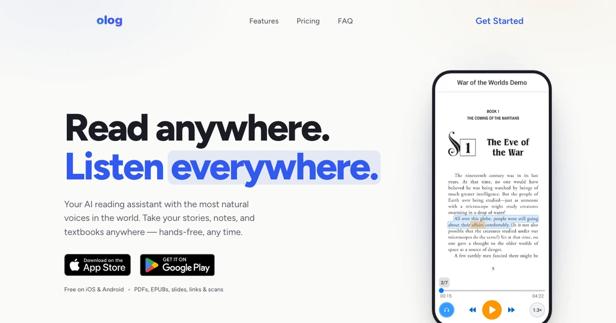Olog Reader — Listen to Any Document with Natural AI Voices